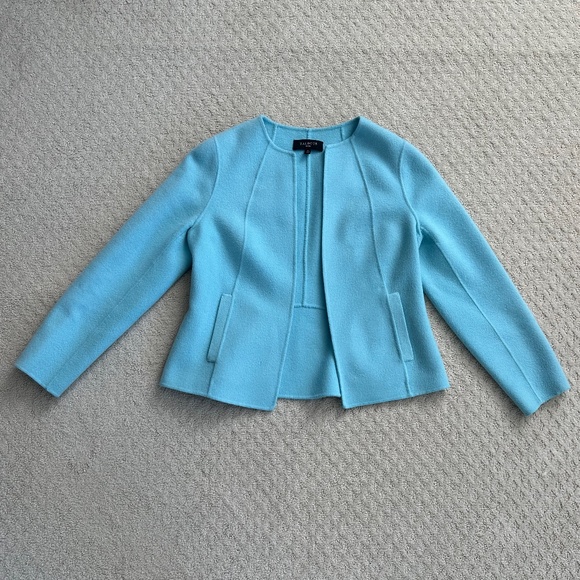 Talbots Collarless Open Front Wool Jacket Light Blue Petite Med Classic/Winter - Picture 1 of 13